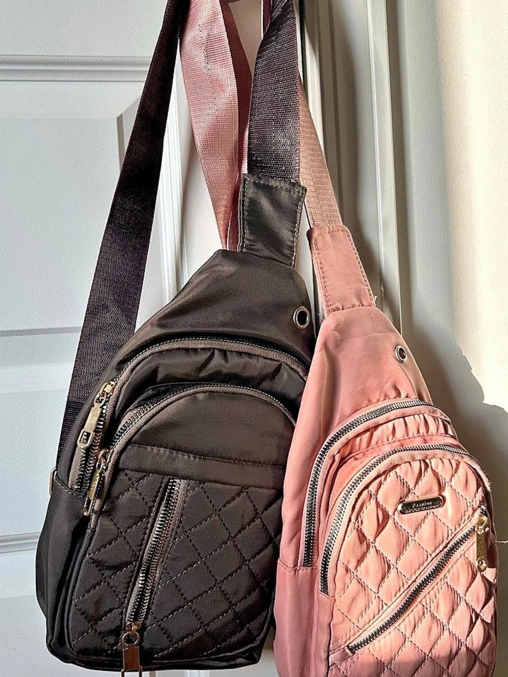Travelon Quilted Crossbody Bag in Pink & Black